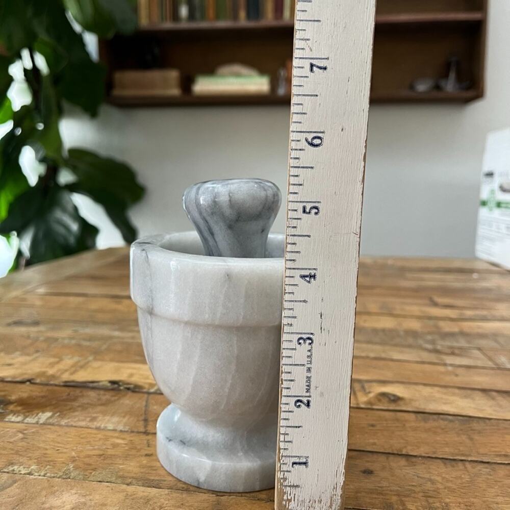 Polished Marble Mortar and Pestle Set Gray and White Heavy - Picture 9 of 12